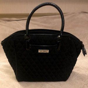 Vera Bradley Black Quilted Medium Tote Bag Purse Patent Leather Trim